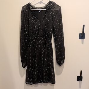 Old Navy Black Long Sleeve Dress with White Dots